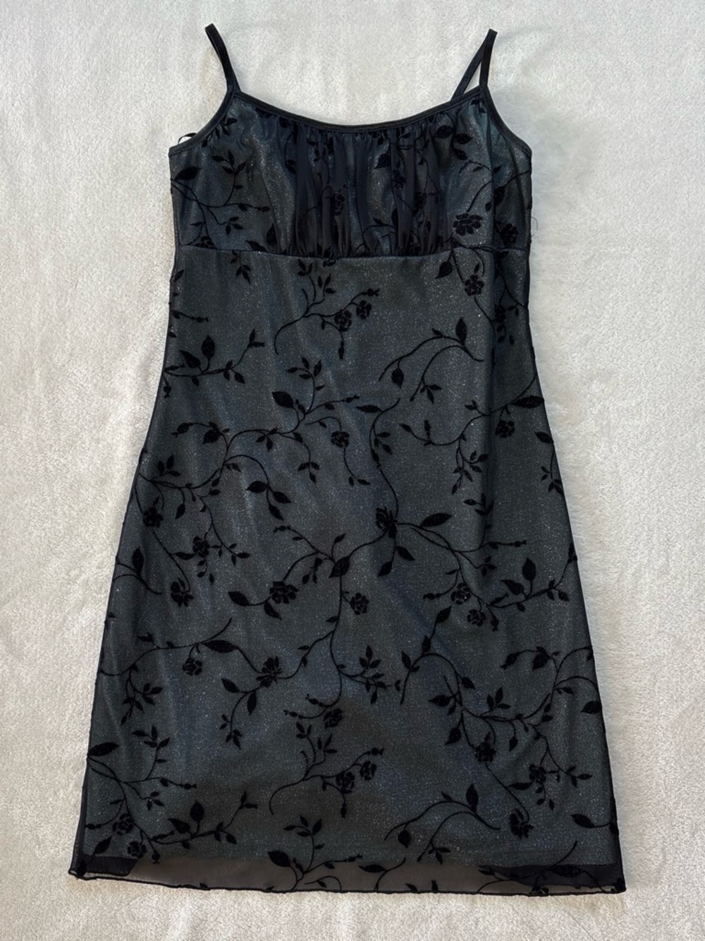 Y2K Byer Too! Black Blue Floral Sparkly Sheer Mini Dress Girls/Juniors Medium